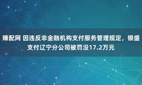 赚配网 因违反非金融机构支付服务管理规定，银盛支付辽宁分公司被罚没17.2万元